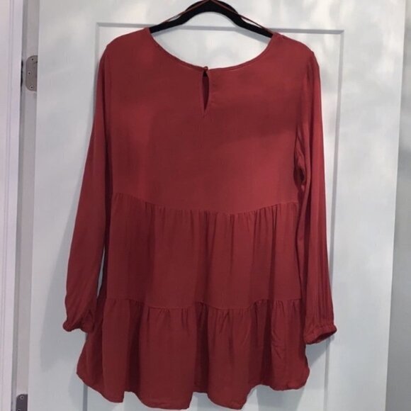 LILY Morgan Brown Tiered Round Neck Ruffle Top With Patterned Weave NWOT M & XL - Picture 7 of 9